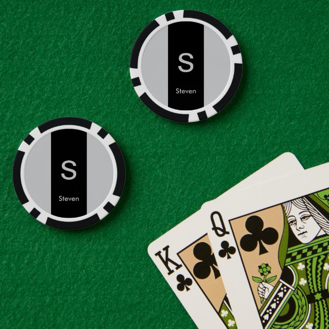 Fichas De Póquer Monograma dos tonos negro moderno y gris (Mesa de Poker (Doble))