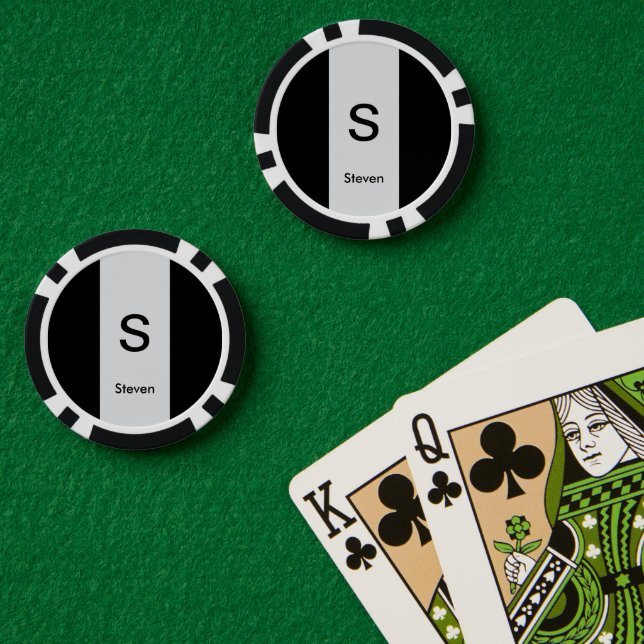 Fichas De Póquer Monograma dos tonos negro moderno y gris claro (Mesa de Poker (Doble))