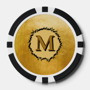 Fichas De Póquer Monograma minimalista simple personalizado negro f