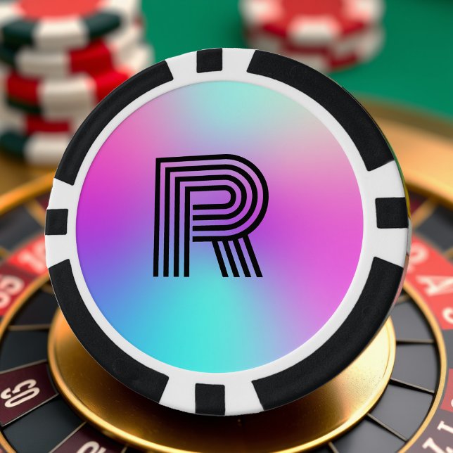 Fichas De Póquer Monograma Neón Azul Rosa y Morado Ombre (Subido por el creador)