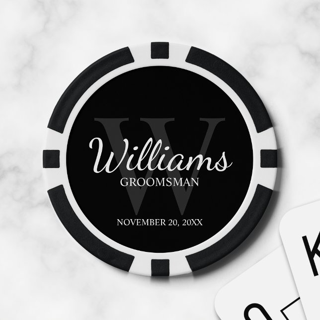 Fichas De Póquer Monograma y nombre de Groomsmen con guión personal (Subido por el creador)