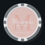 Fichas De Póquer Monograma y nombre de la dama de honor personaliza<br><div class="desc">Los regalos personalizados de Bridesmaids presentan el nombre personalizado de la dama de honor en el estilo de tipo de letra blanco clásico y monograma en el estilo de tipo de letra serif rosa clásico y rosa negro como fondo con título y fecha boda en el estilo de tipo de...</div>
