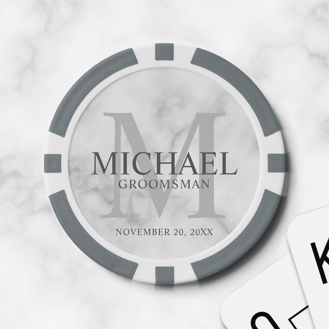Fichas De Póquer Monograma y nombre de Marble Personalized Groomsme (Subido por el creador)