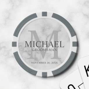 Fichas De Póquer Monograma y nombre de Marble Personalized Groomsme