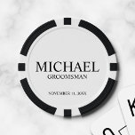 Fichas De Póquer Monograma y nombre del Groomsman personalizado<br><div class="desc">Regalos personalizados de Groomsman con el nombre,  título y fecha boda personalizados del groomsman con estilo de letra serif clásico negro sobre fondo blanco. También perfecto para el Mejor Hombre,  Padre de la Novia y más.</div>