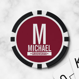 Fichas De Póquer Monograma y nombre del Groomsman personalizado