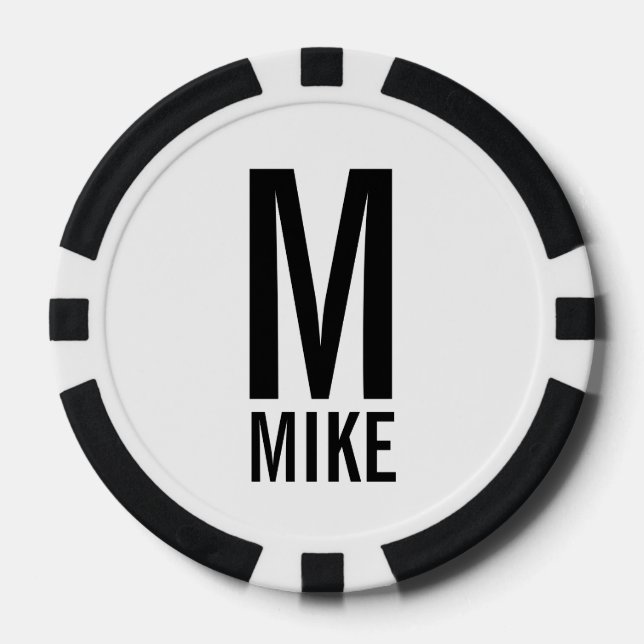 Fichas De Póquer Monograma y nombre personalizados modernos (Anverso)