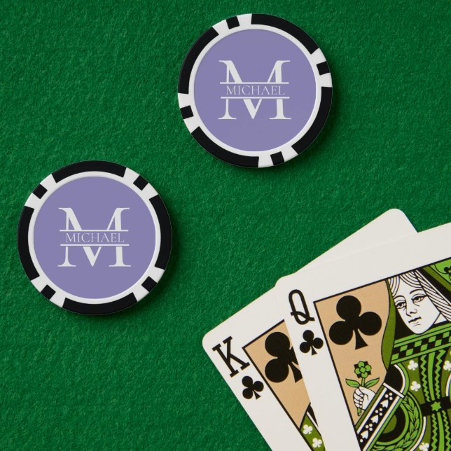 Fichas De Póquer Monograma y nombre púrpura personalizado elegante (Mesa de Poker (Doble))