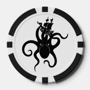 Fichas De Póquer Monstruo marino: Kraken blanco y negro con barco