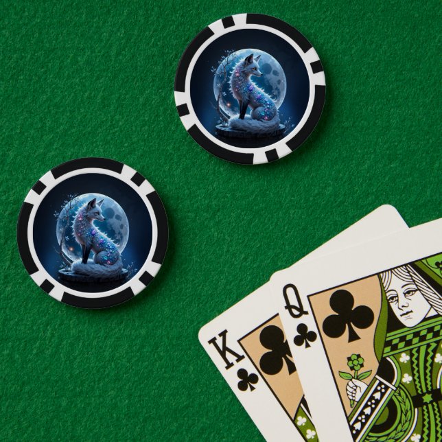 Fichas De Póquer Moonlit Crystal Fox – Guardian of Silent Dreams.  (Mesa de Poker (Doble))