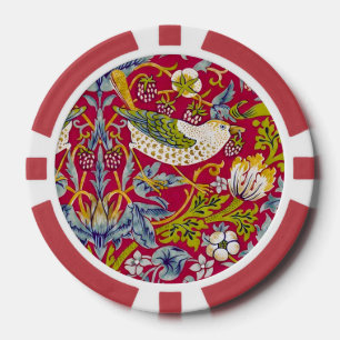 Fichas De Póquer Morris Red Background Strawberry Thief Pattern
