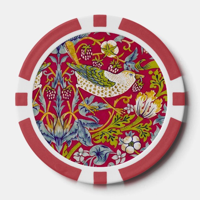 Fichas De Póquer Morris Red Background Strawberry Thief Pattern (Anverso)