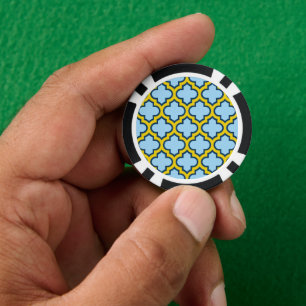 Fichas De Póquer Mosaico azul y amarillo, Entramado, Quatrefoil