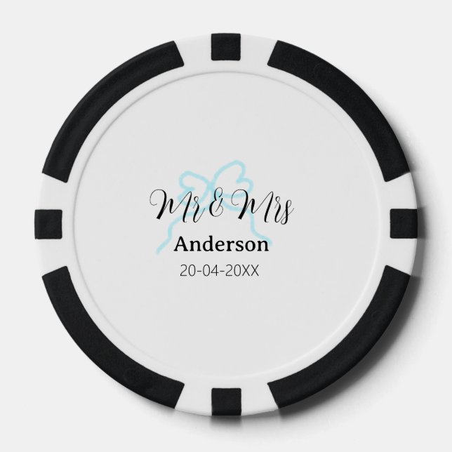 Fichas De Póquer Mr & Mrs add family name date year wedding bow (Anverso)