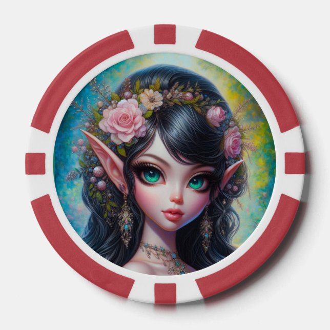 Fichas De Póquer Mujer Elfa de Fantasía (Anverso)