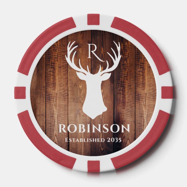 Fichas De Póquer Name Initials Monogram Rustic Deer Antler Simple (Anverso)