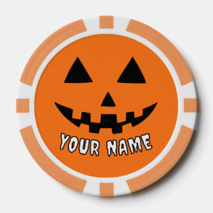 Fichas De Póquer Naranja personalizado Calabaza Halloween su nombre