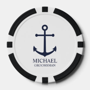 Fichas De Póquer Nautical Navy Blue Anchor Personalizado Groomsmen