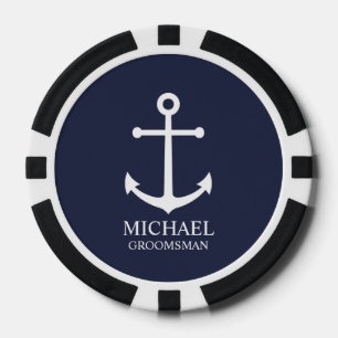 Fichas De Póquer Nautical Navy Blue Anchor Personalizado Groomsmen