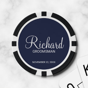 Fichas De Póquer Navy Modern Script Personalizado Groomsman