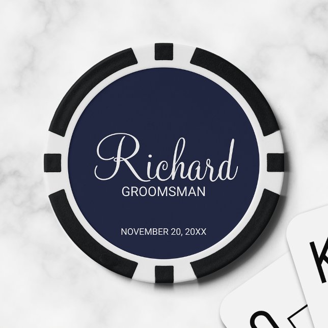 Fichas De Póquer Navy Modern Script Personalizado Groomsman (Subido por el creador)