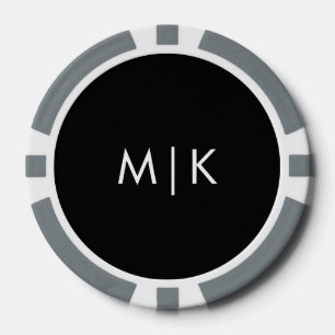 Fichas De Póquer Negro con blanco   Monograma moderno