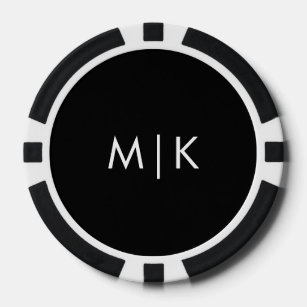 Fichas De Póquer Negro con blanco   Monograma moderno