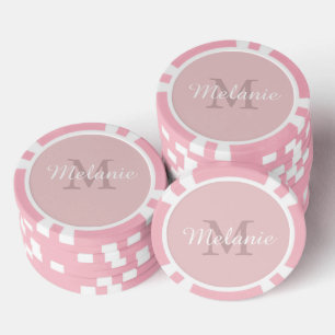 Fichas De Póquer Nombre e inicial de monograma personalizado rosa f