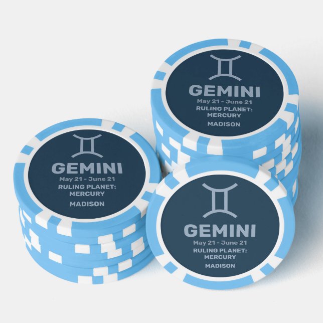 Fichas De Póquer Nombre personalizado / Texto Rótulo zodiaco Gemini (Pila)