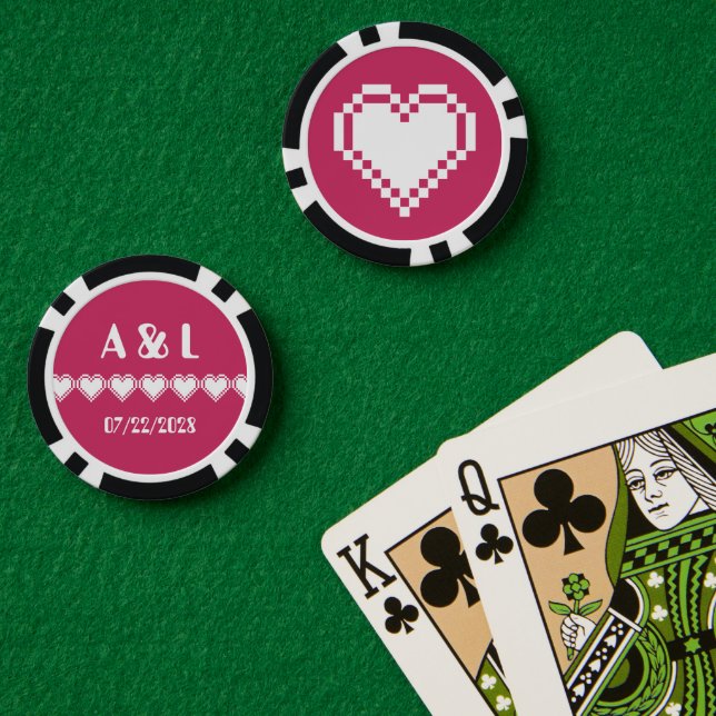 Fichas De Póquer Nuestros corazones de 8 bits en frambuesa (Mesa de Poker (Doble))