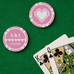 Fichas De Póquer Nuestros corazones de 8 bits en rosa Petal