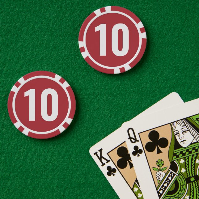 Fichas De Póquer Número Rojo Blanco Básico en Negrita  (Mesa de Poker (Doble))