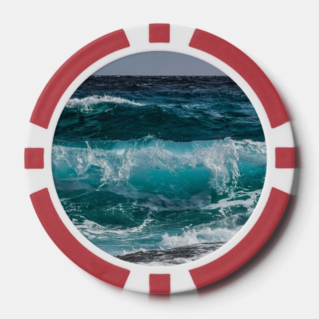 Fichas De Póquer Olas del océano de agua azul (Anverso)