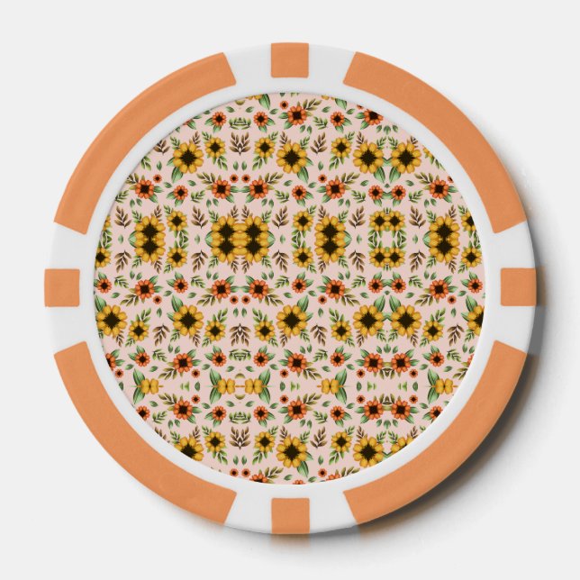 Fichas De Póquer Orange poker chips with intricate floral mandala  (Anverso)