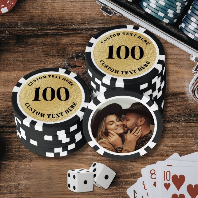 Fichas De Póquer Oro de foto numerada personalizada 100  (Personalized 100 Numbered Photo Gold Poker Chips )
