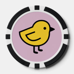 Fichas De Póquer Pájaro Pollito Amarillo Sobre Un Rosa