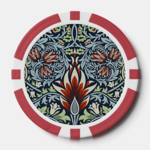 Fichas De Póquer Papel pintado floral Morris Navy Blue Snakeshead
