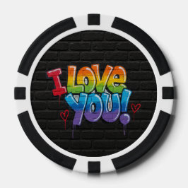 Fichas De Póquer Pared de ladrillo negro con grafiti “¡Te quiero!”