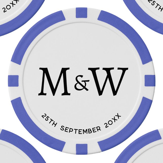 Fichas De Póquer Pareja Boda de Iniciales de Monograma (Couple bride and groom monogram initials personalized wedding date poker chips)