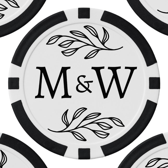 Fichas De Póquer Pareja boda Monograma Elegante Botánico (Wedding couple monogram initials personalized botanical poker chips)