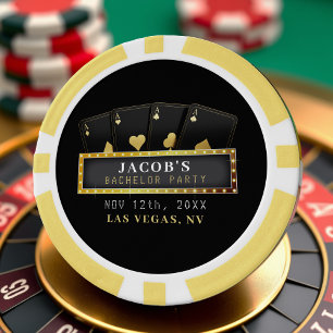 Fichas De Póquer Partido de Bachelor Negro y Oro de Poker Aces