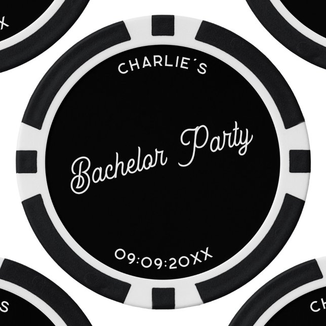 Fichas De Póquer Partido de solteros personalizado (Personalized custom text monochrome black and white bachelor stag party poker chip)