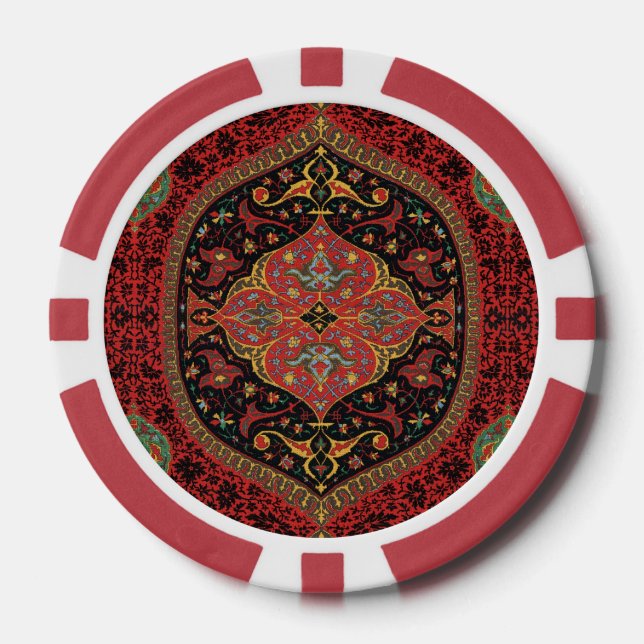 Fichas De Póquer Patrón Antiguo de Alfombra Persa Rojo Verde Arabes (Anverso)