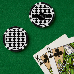 Fichas De Póquer Patrón de diamante blanco y negro