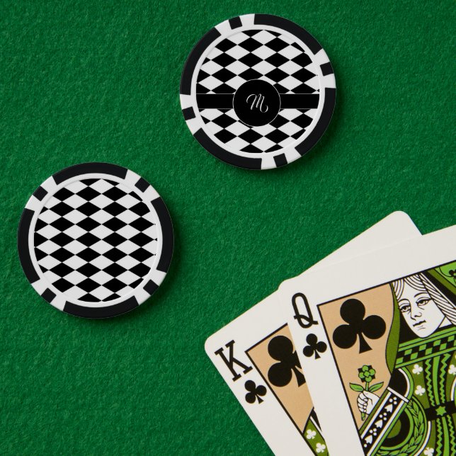 Fichas De Póquer Patrón de diamante blanco y negro (Mesa de Poker (Doble))