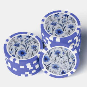 Fichas De Póquer Patrón de flores azules botánicas