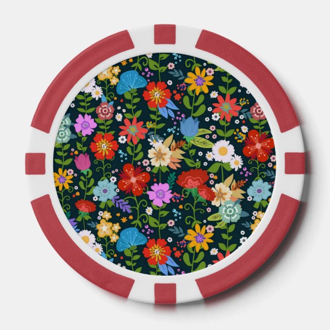 Fichas De Póquer Patrón de flores sin soldadura Ditsy-13554 (Anverso)