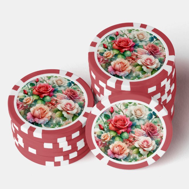 Fichas De Póquer Patrón de Rosa Caprichoso (Pila)