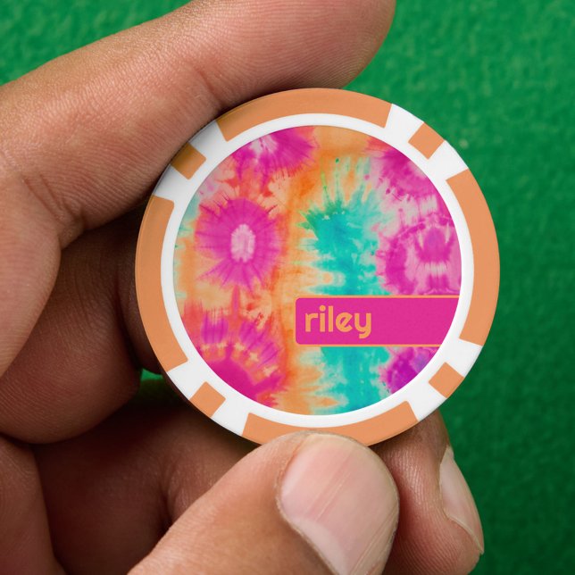 Fichas De Póquer Patrón de tinta de mosaico Naranja rosa caliente V (Custom Poker Chip)