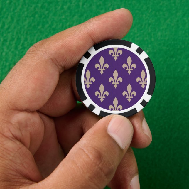 Fichas De Póquer Patrón Fleur de Lis, crema francesa real en morado (Mano)